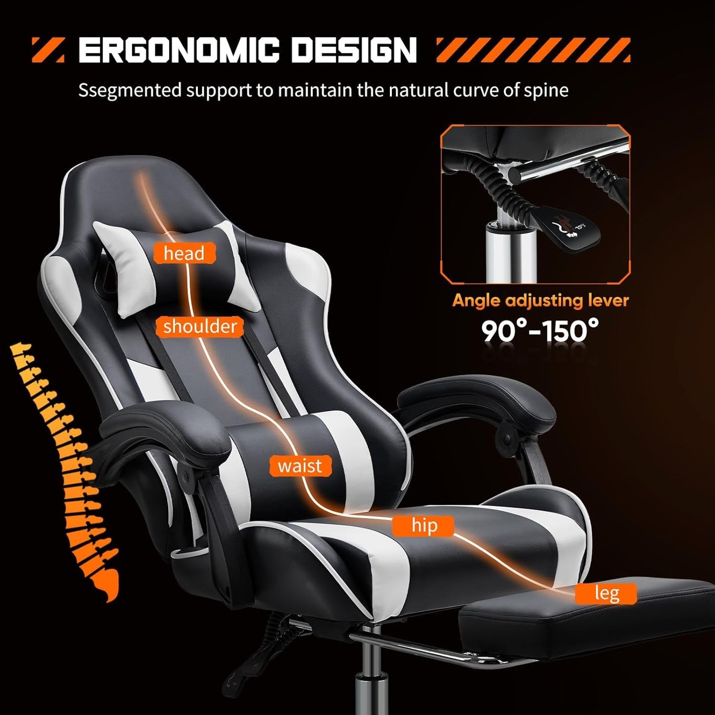 Video Game Desk Chair - Ergonomic Computer with Footrest and Comfy