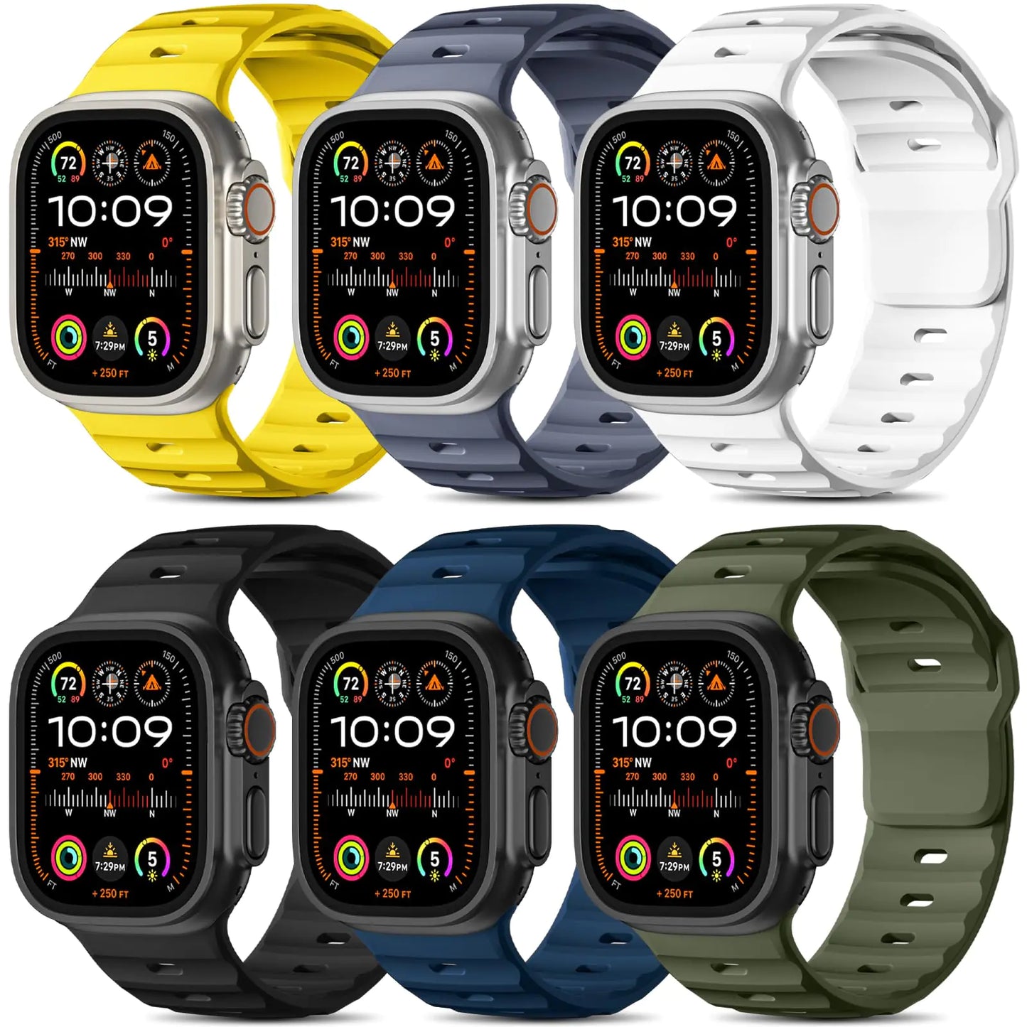 Wepro 6 Pack Sport Band Compatible with Apple Watch Ultra 2/Ultra Band 49mm 46mm 45mm 44mm 42mm for Men, Soft Silicone Waterproof Rugged Breathable Strap for iWatch Series 10 9 8 7 6 SE 5 4 3 2 1